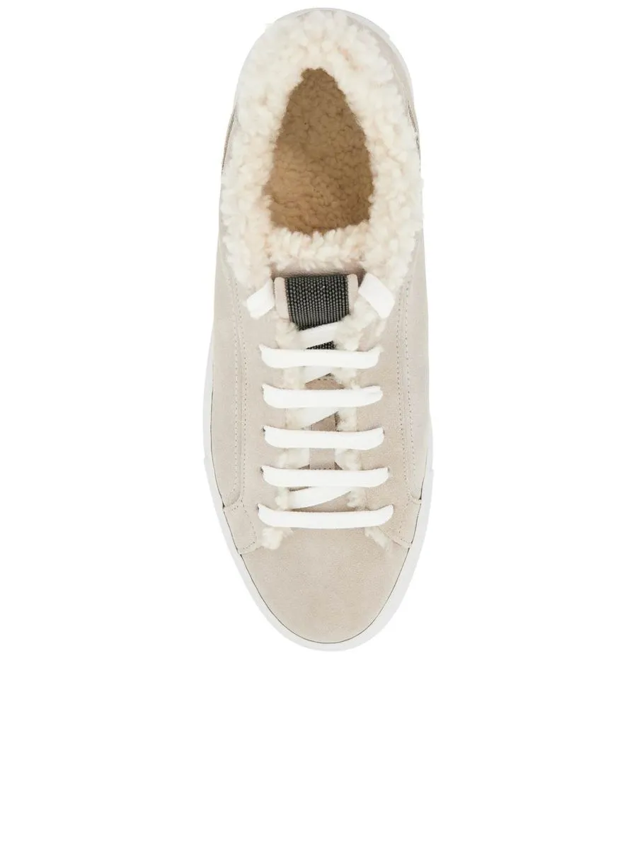 Luxurious Suede Sneakers With Monile Detail