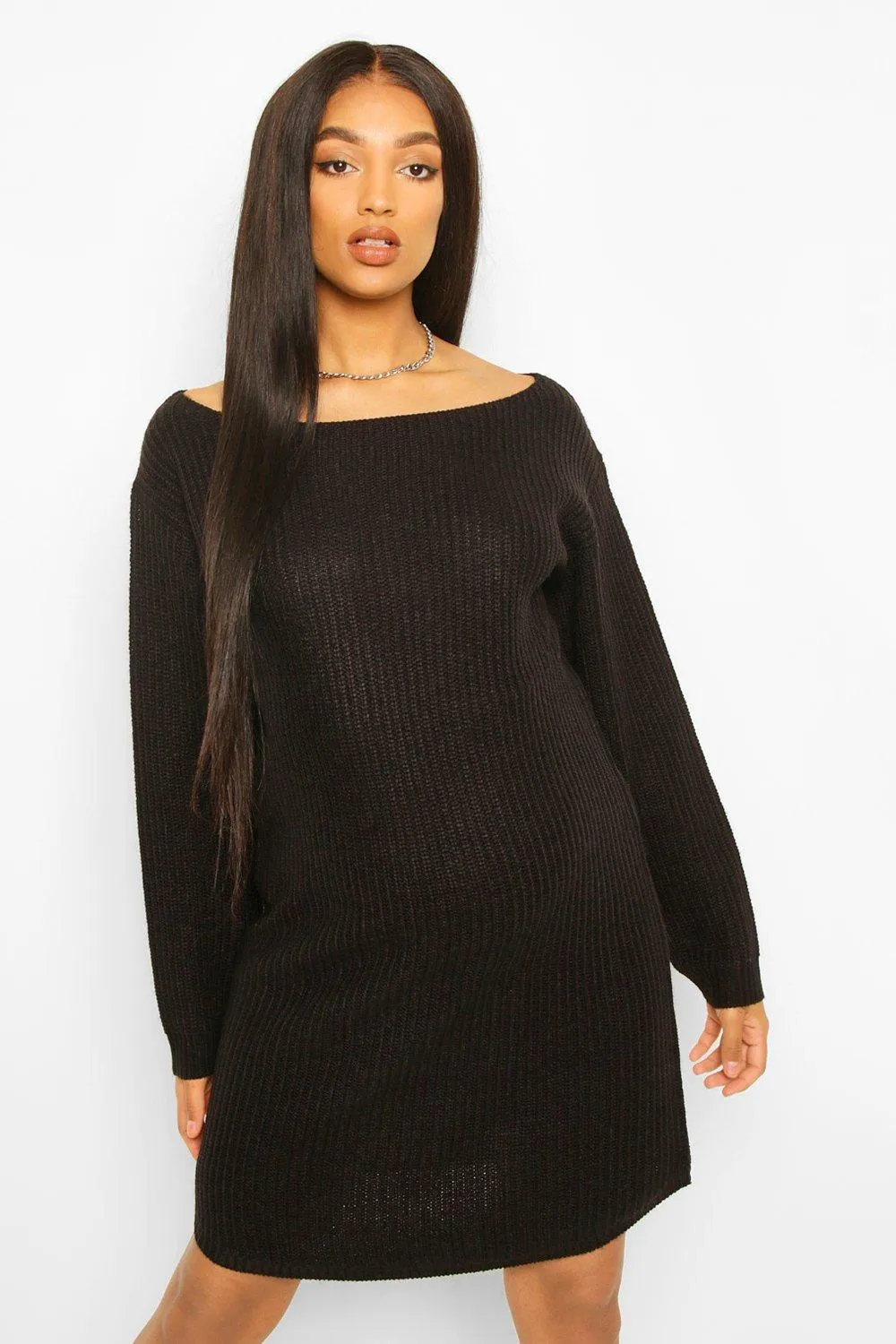 Maternity Slash Neck Sweater Dress