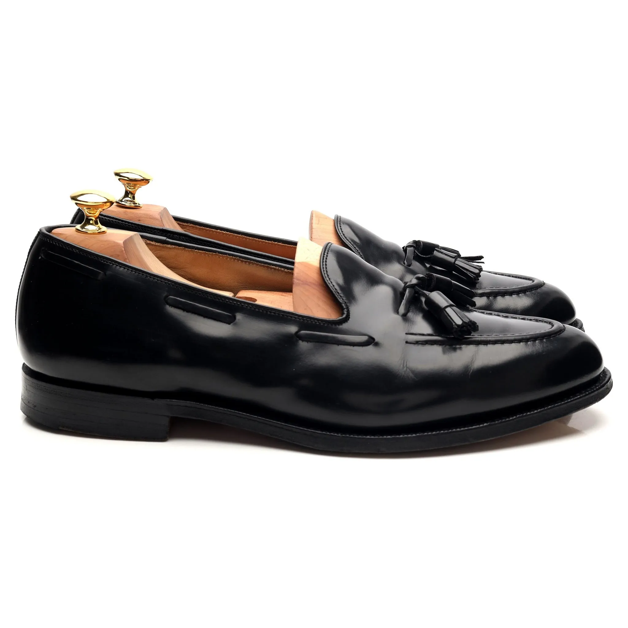 'Melbourne' Black Leather Tassel Loafers UK 11 F