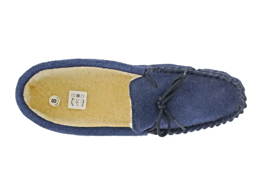 Mens Navy Real Suede With Faux Lining Soft Sole Moccasin Slippers