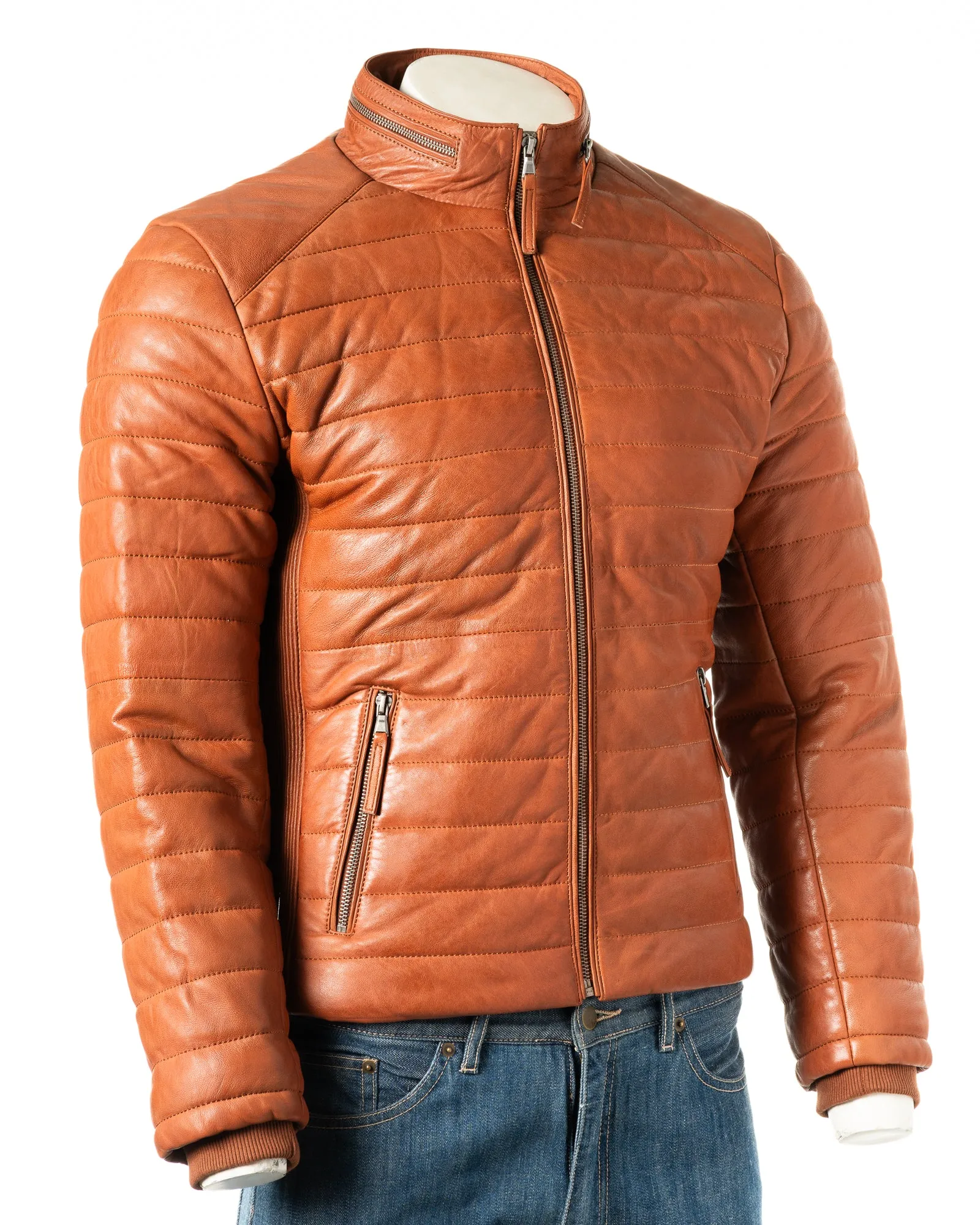 Men's Timber Leather Puffer Jacket: Amerigo