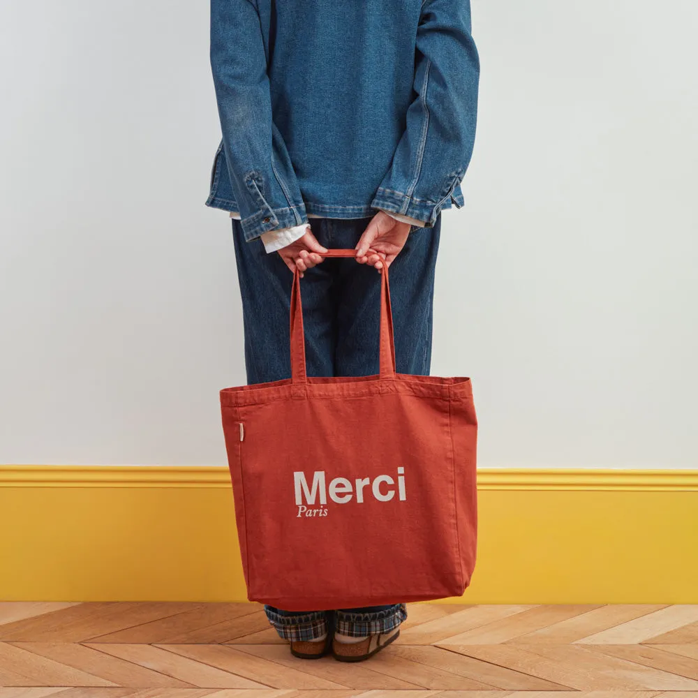    Merci - Cotton Tote Bag - Terracotta & White