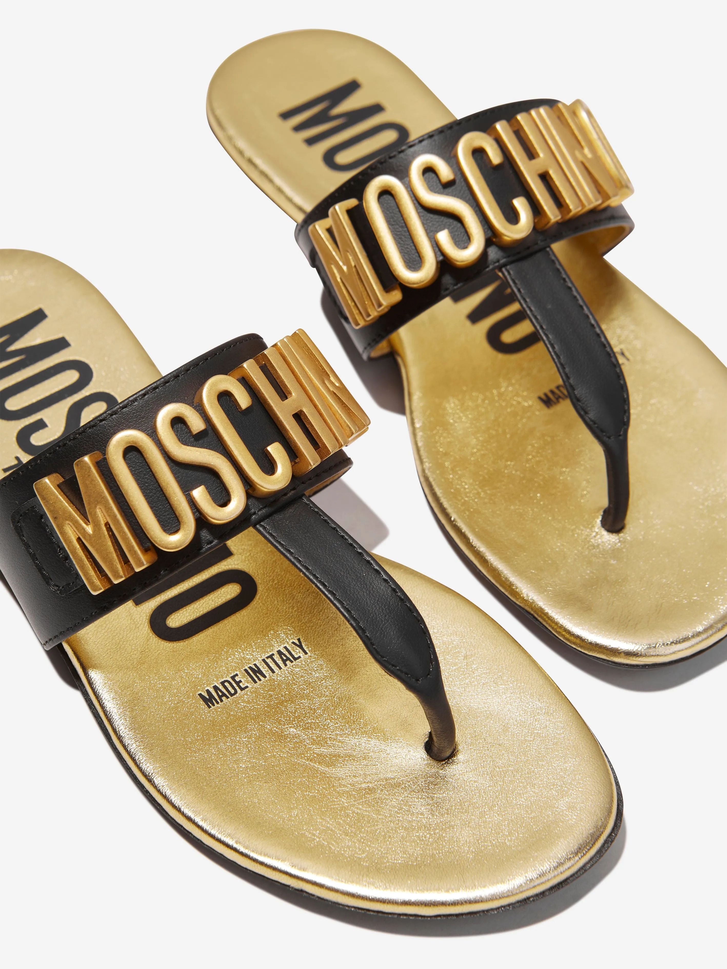 Moschino Girls Lettering Logo Sandals in Black