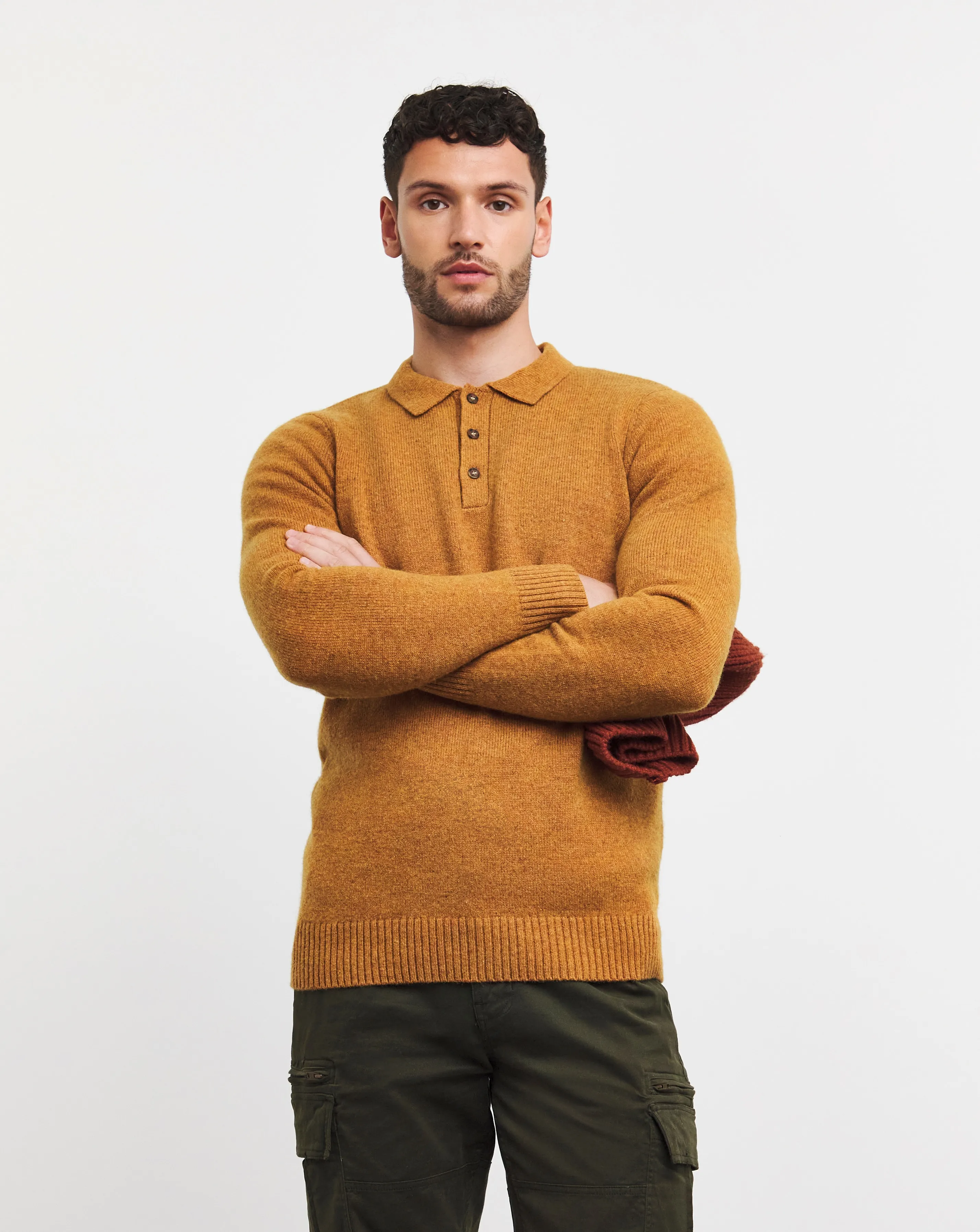 Mustard Lambswool Long Sleeve Polo