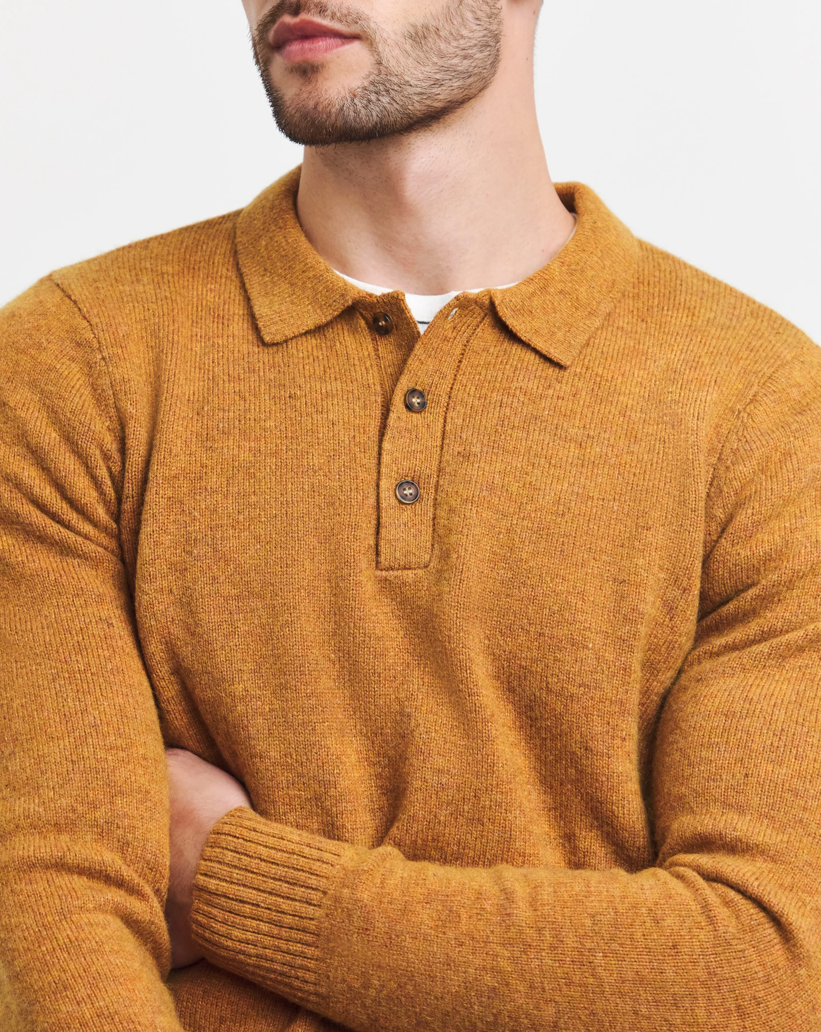 Mustard Lambswool Long Sleeve Polo