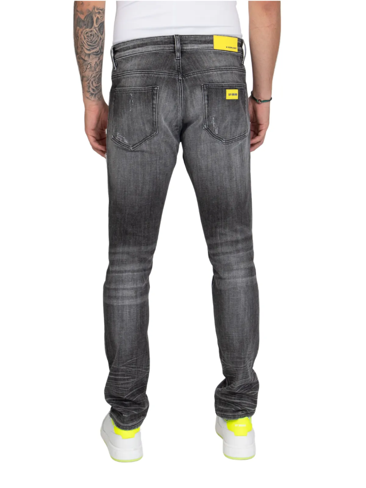 NEON RIPPED BIKER LABEL, NEON LEBEL | GREY JEANS