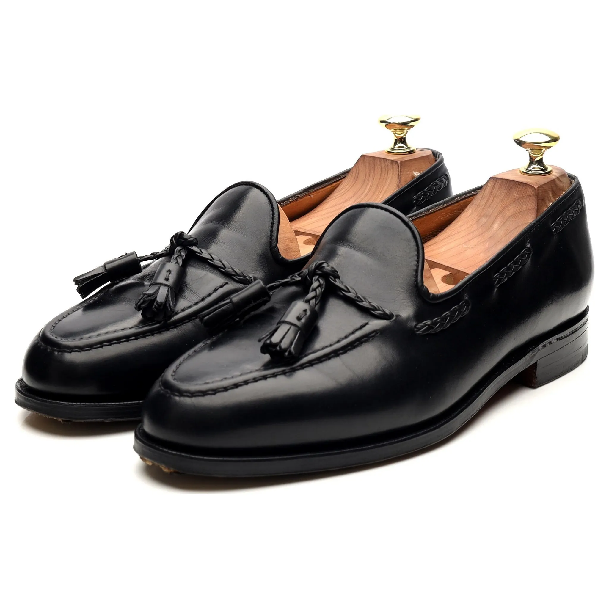 New & Lingwood Black Leather Tassel Loafers UK 7.5 E