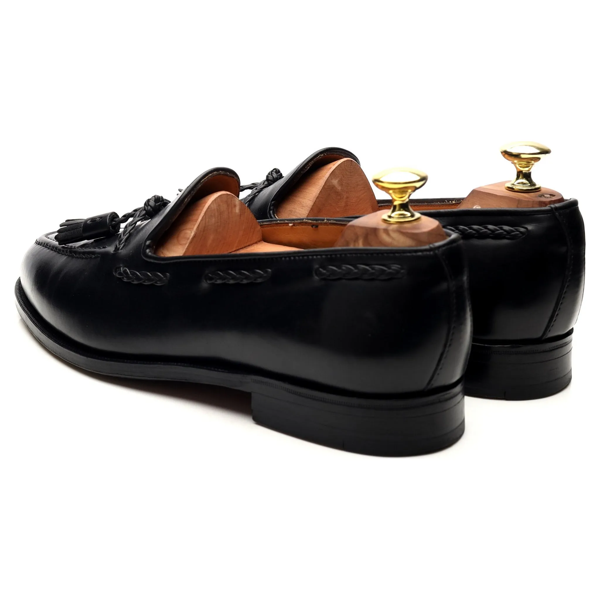 New & Lingwood Black Leather Tassel Loafers UK 7.5 E