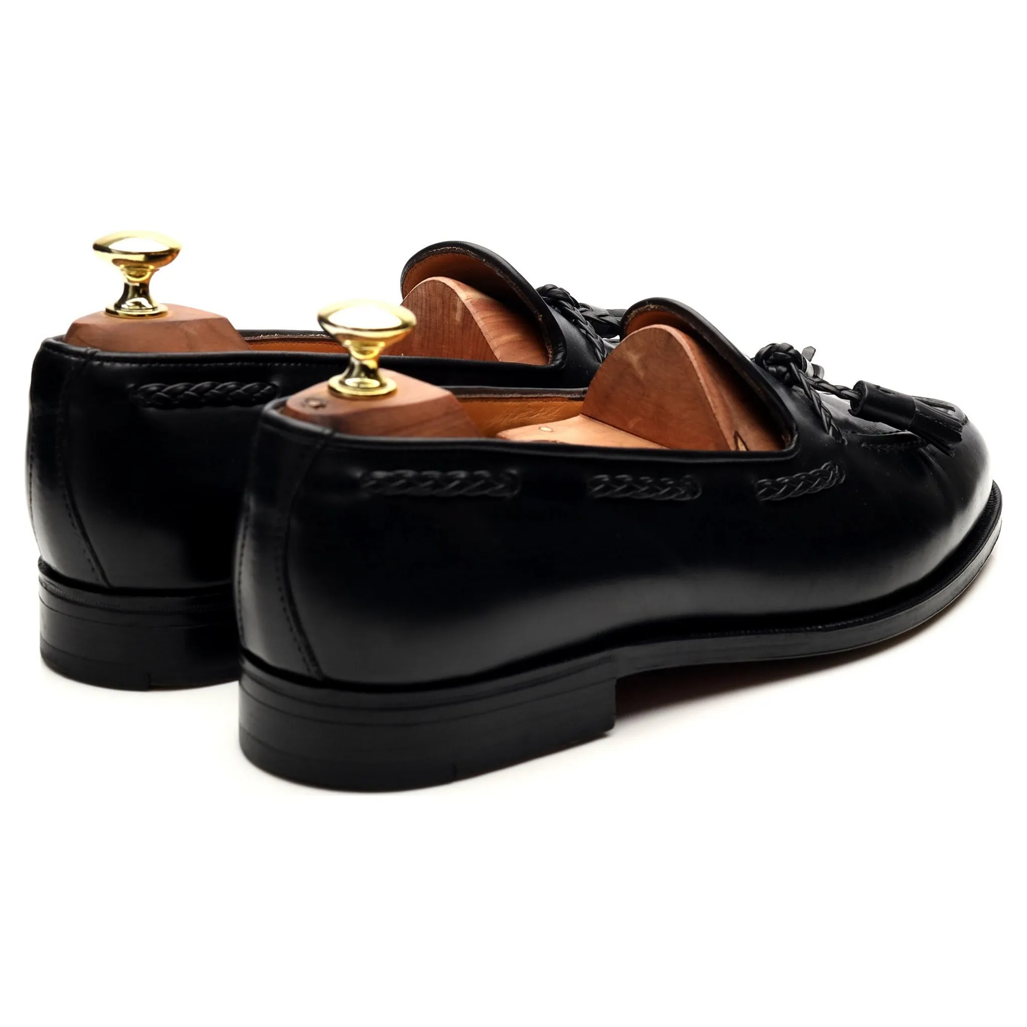 New & Lingwood Black Leather Tassel Loafers UK 7.5 E