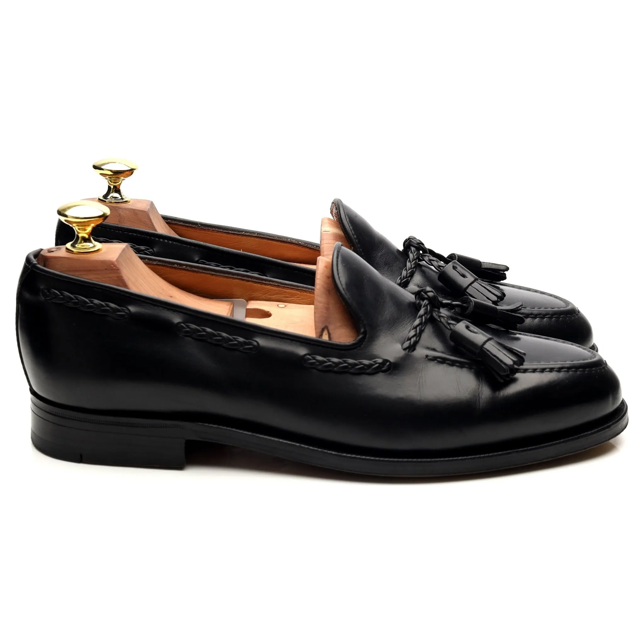 New & Lingwood Black Leather Tassel Loafers UK 7.5 E