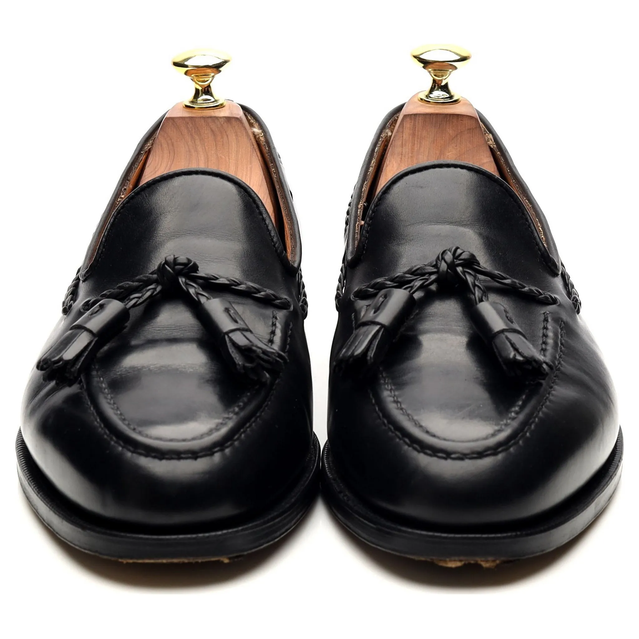 New & Lingwood Black Leather Tassel Loafers UK 7.5 E