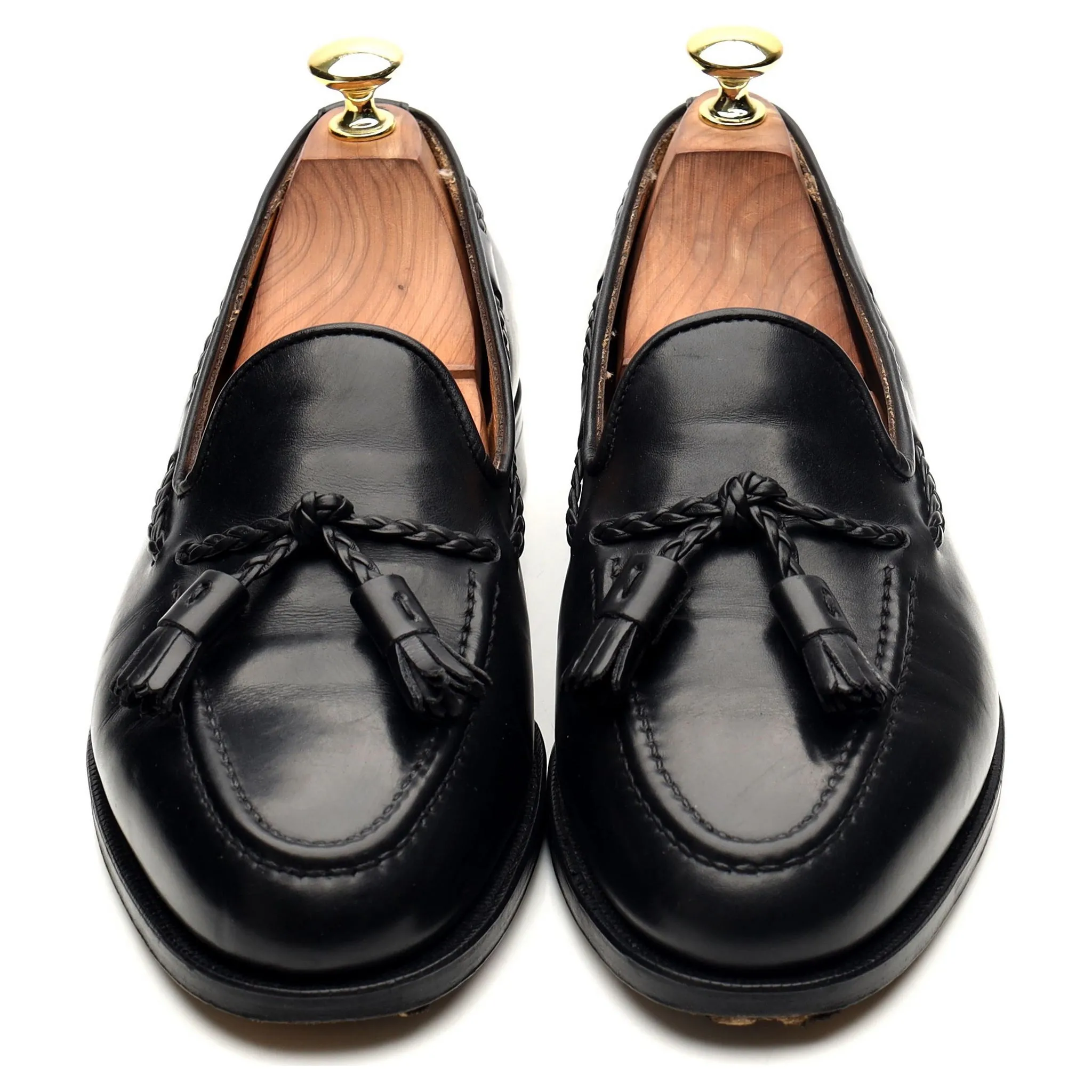 New & Lingwood Black Leather Tassel Loafers UK 7.5 E