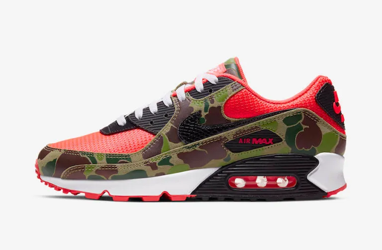 Nike Air Max 90 Reverse Duck Camo Infrared Dark Sage Baroque Brown CW6024-600