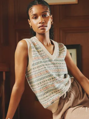 Oatmeal V Neck Fair Isle Knitted Vest