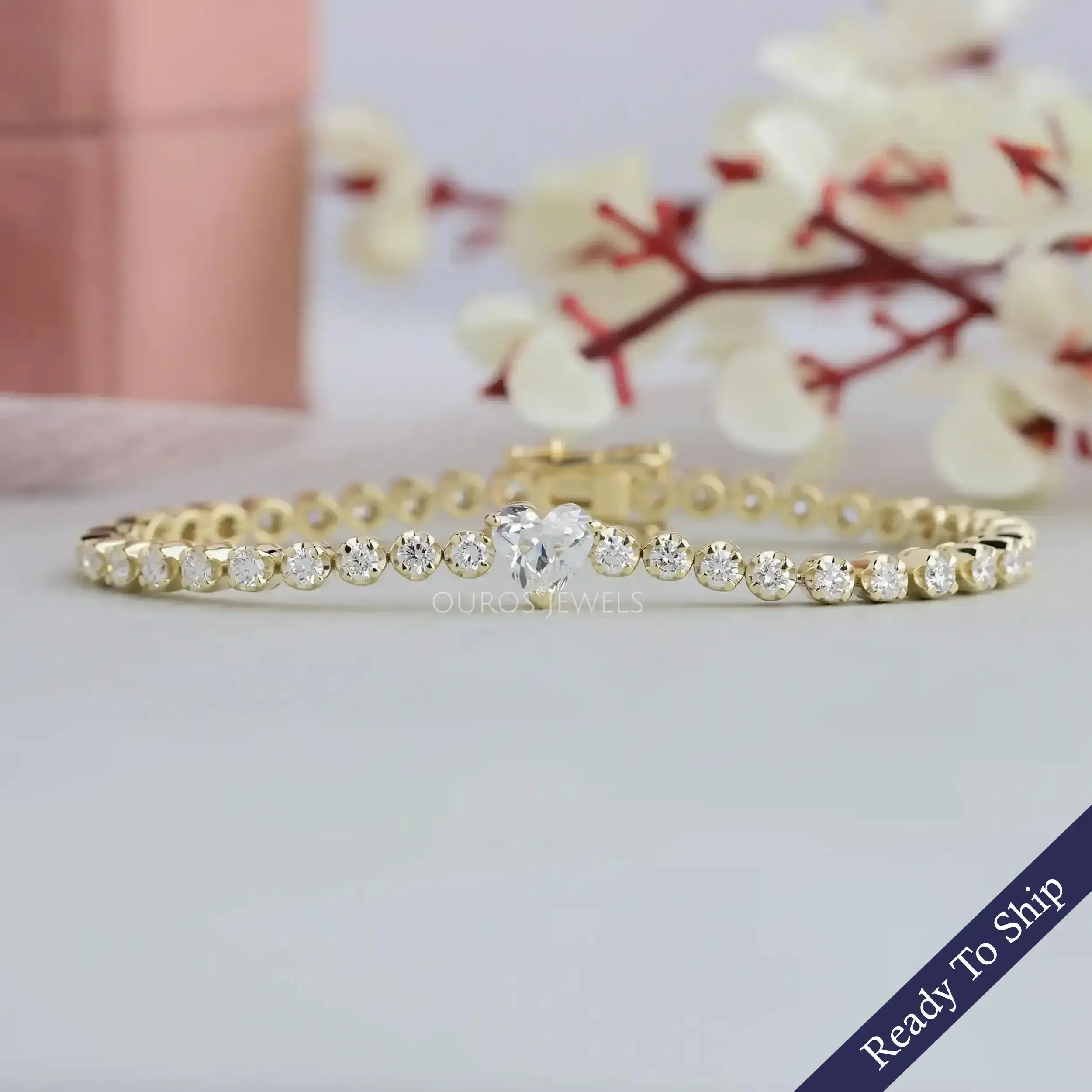 Old Cut Heart Lab Diamond Tennis Bracelet