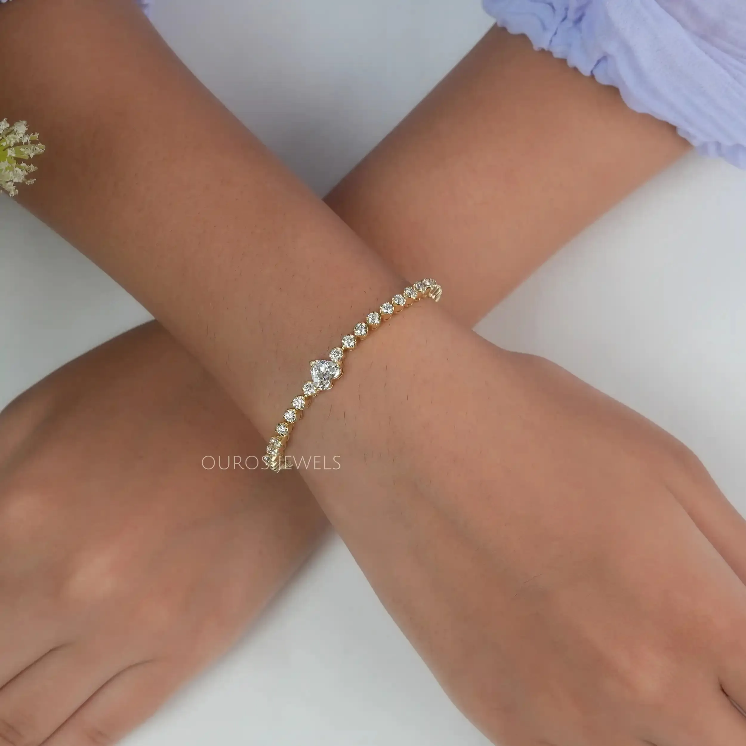 Old Cut Heart Lab Diamond Tennis Bracelet