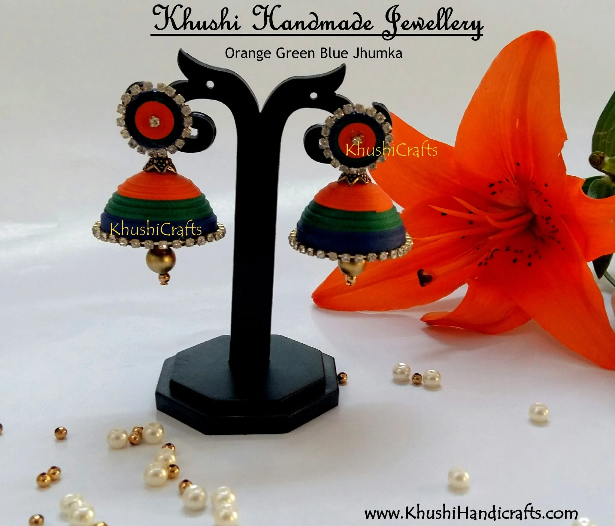 Orange Green Blue Jhumkas