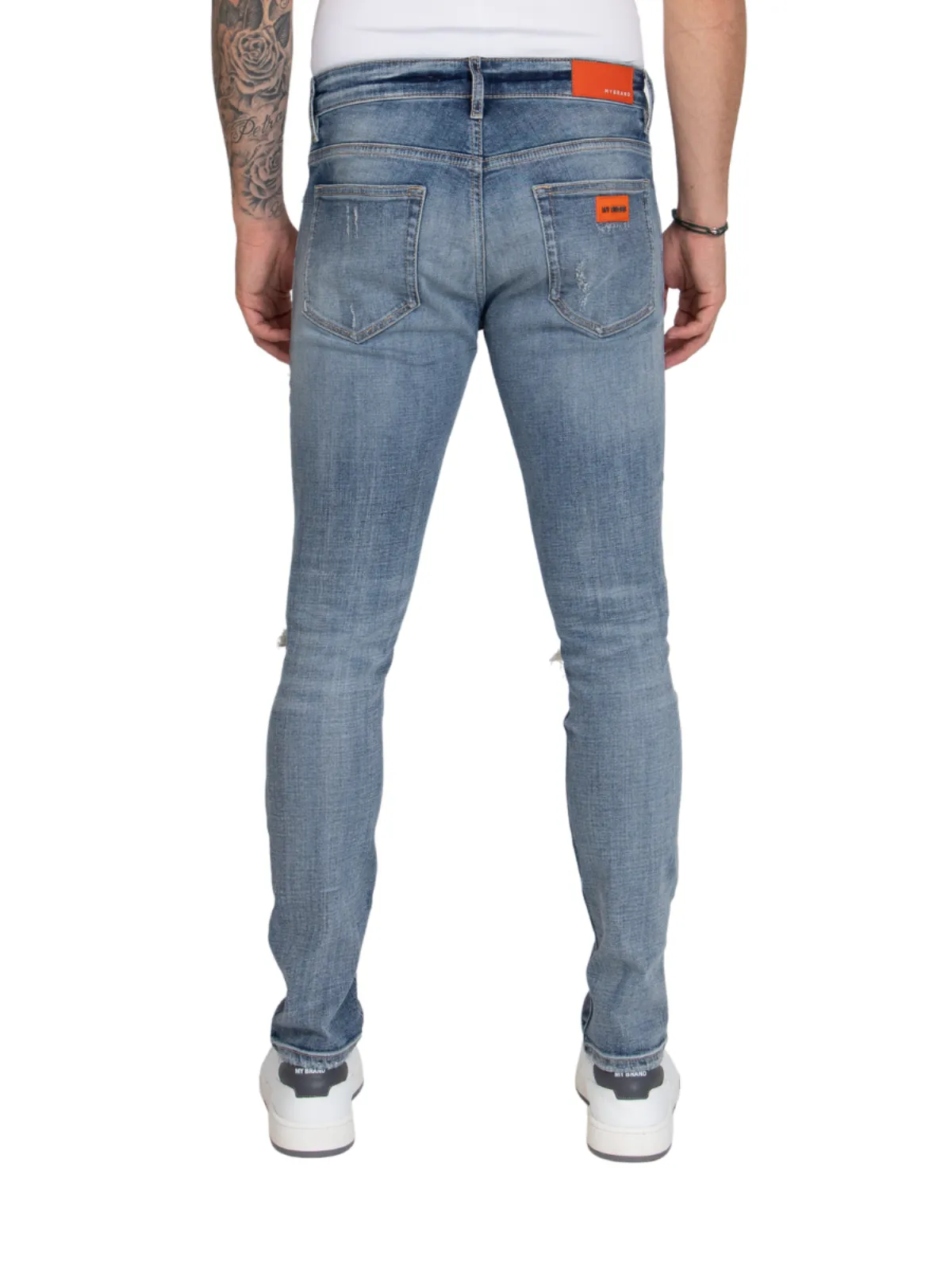 ORANGE RIPPED BIKER JEANS, ORANGE LABEL | DENIM