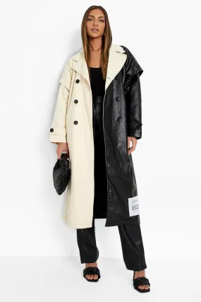 Oversized Pu Spliced Trench Coat