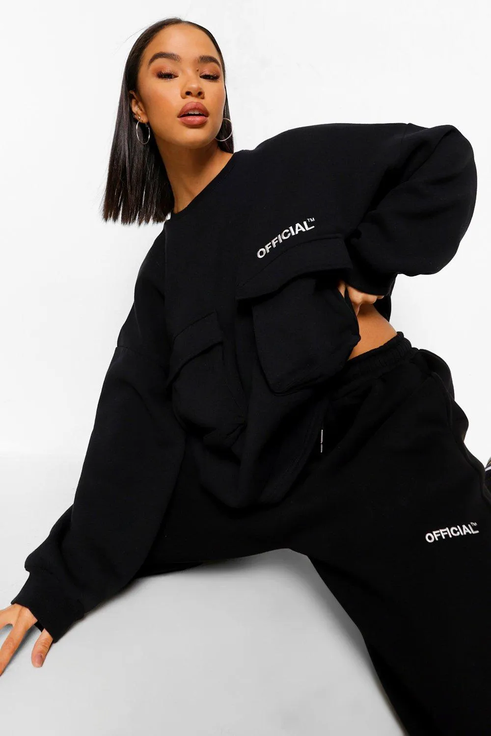 Oversized Slogan Utility Pocket Sweater