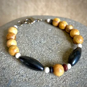 Palo Santo Bracelet, Shungite Torpedo, White Fossil, Red Hairpipe