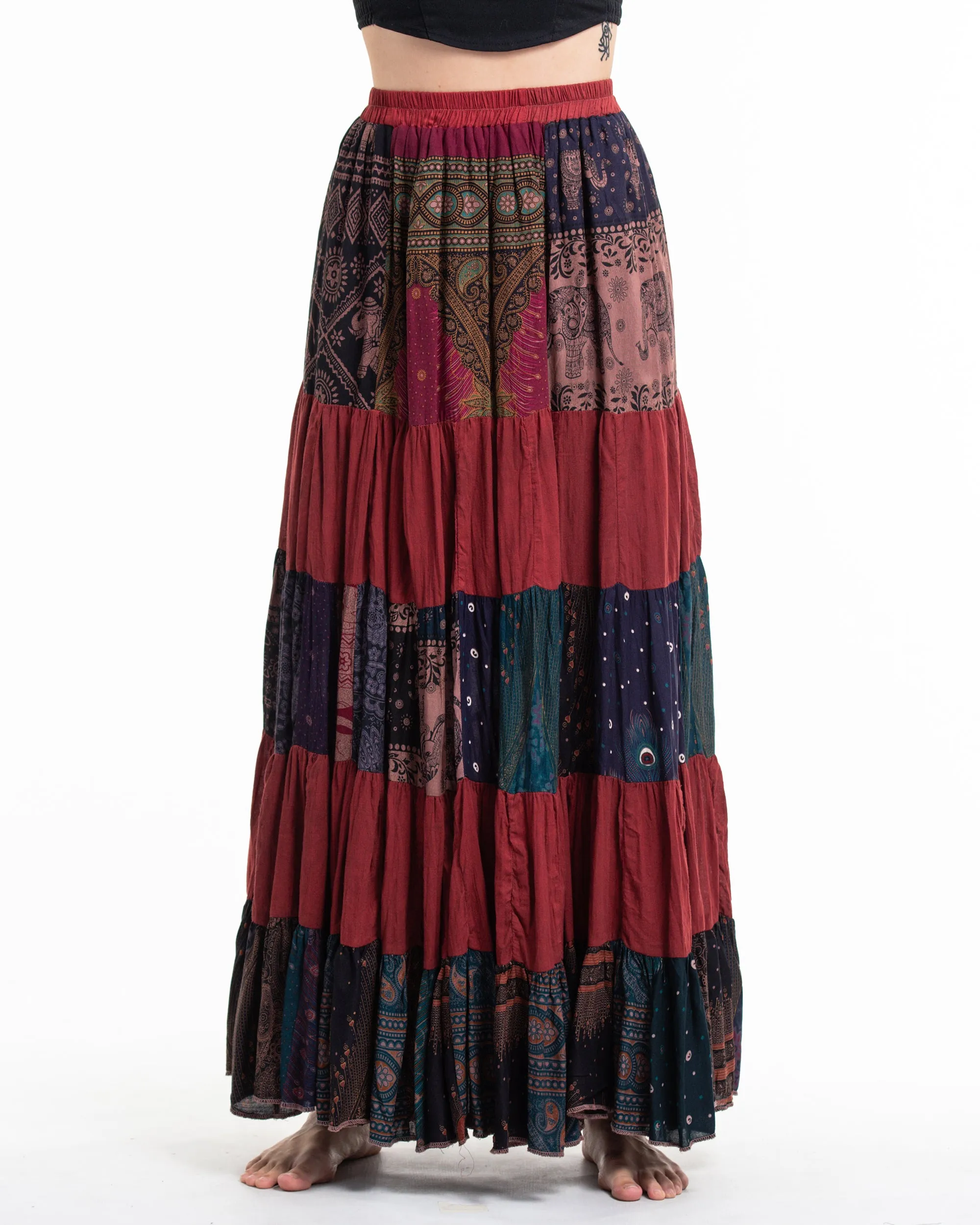 Patchwork Long Skirt in Brick