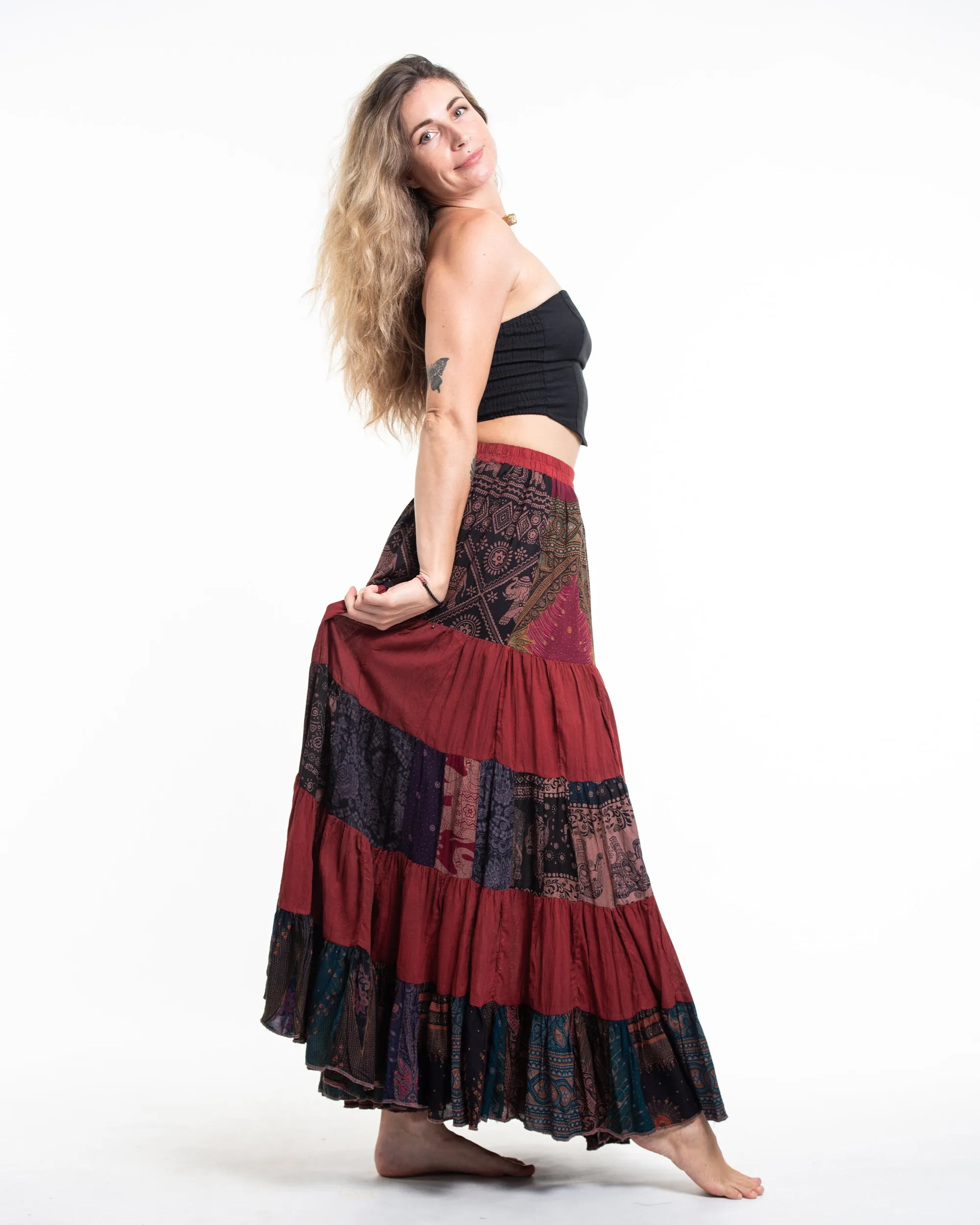 Patchwork Long Skirt in Brick