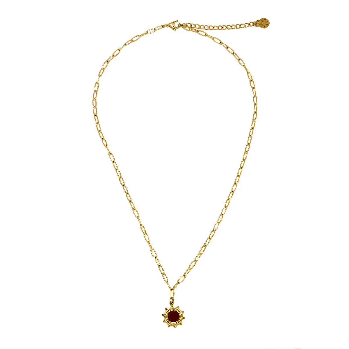 Persimmon Red Stone Pendant 14K Gold plated Chain Necklace by Trades Haim Shahar