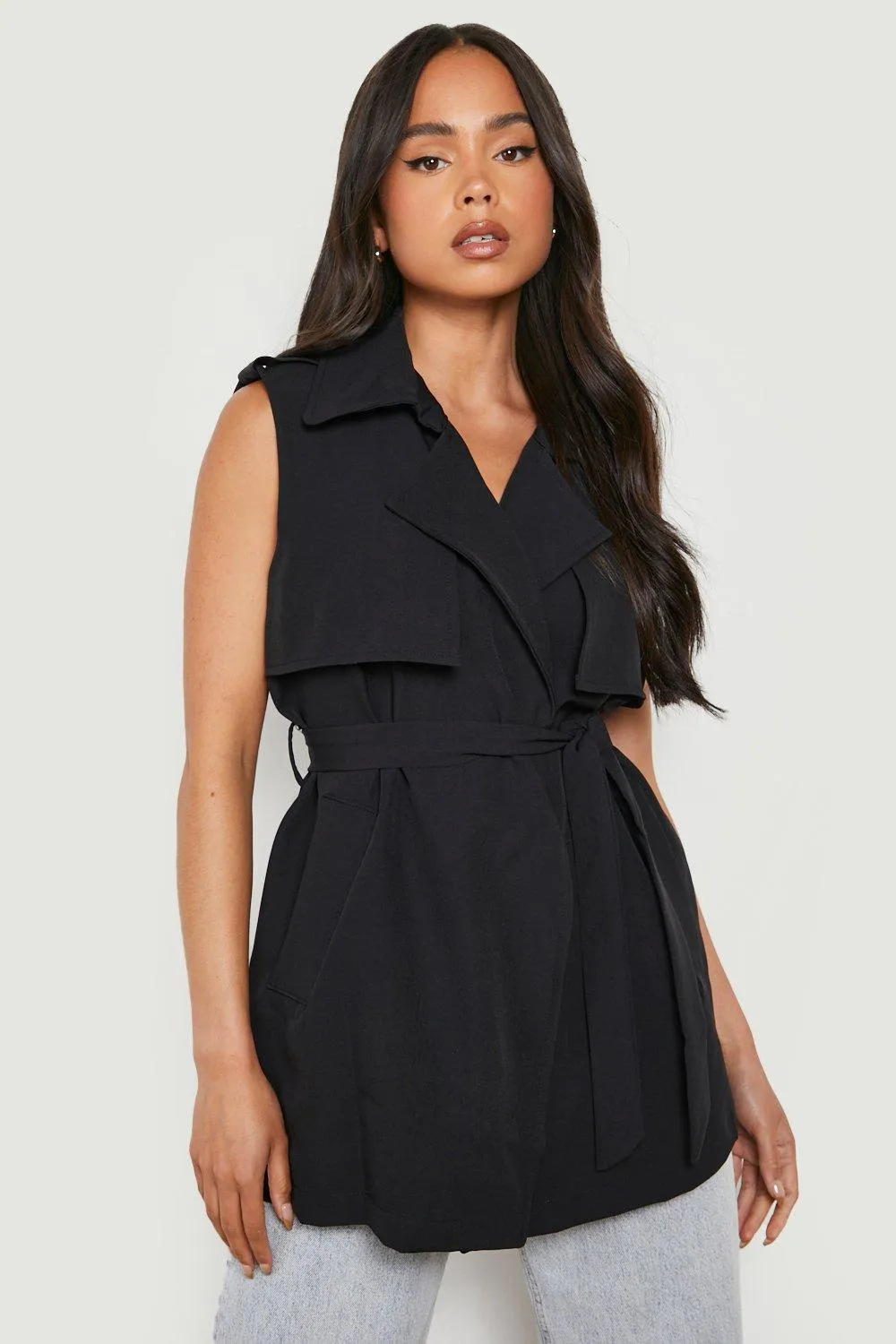 Petite Lightweight Sleeveless Trench Jacket