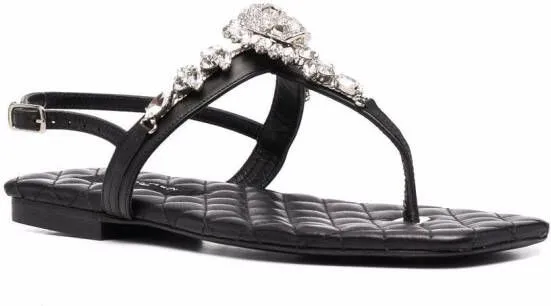 Philipp Plein crystal-skull leather sandals Black