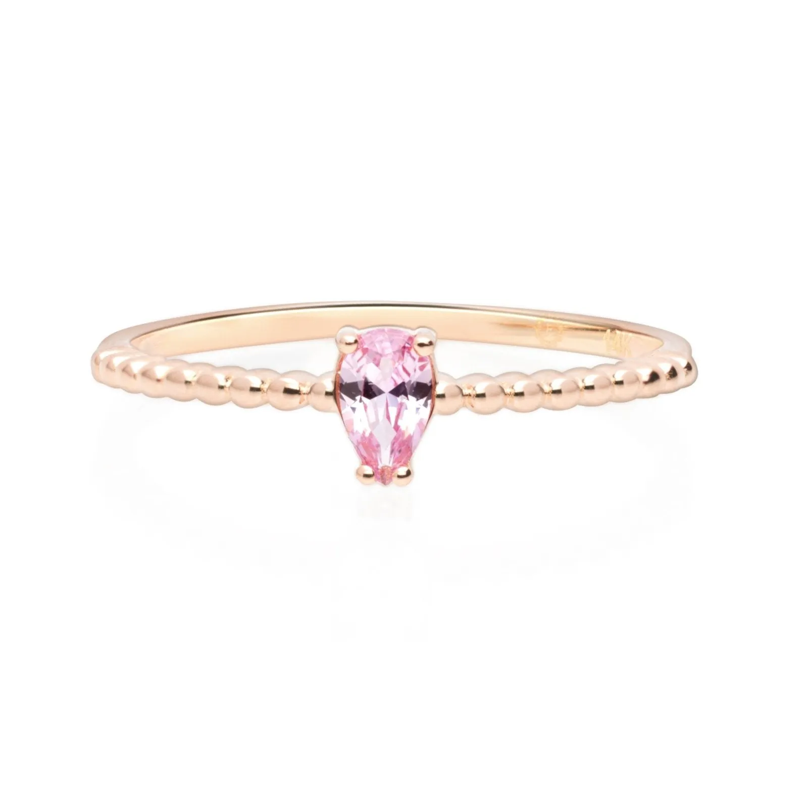 Pink Topaz Pear Set in Cubic Zirconia Studded Band