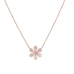 Pink Tourmaline and Diamond Pavé Flower Pendant Necklace