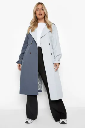 Plus Color Block Belted Trench Coat