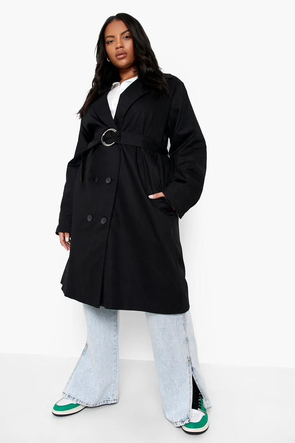 Plus O Ring Belted Trench Coat