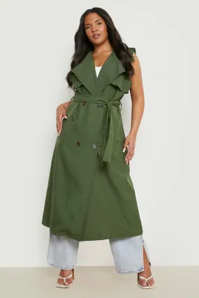 Plus Sleeveless Trench Coat