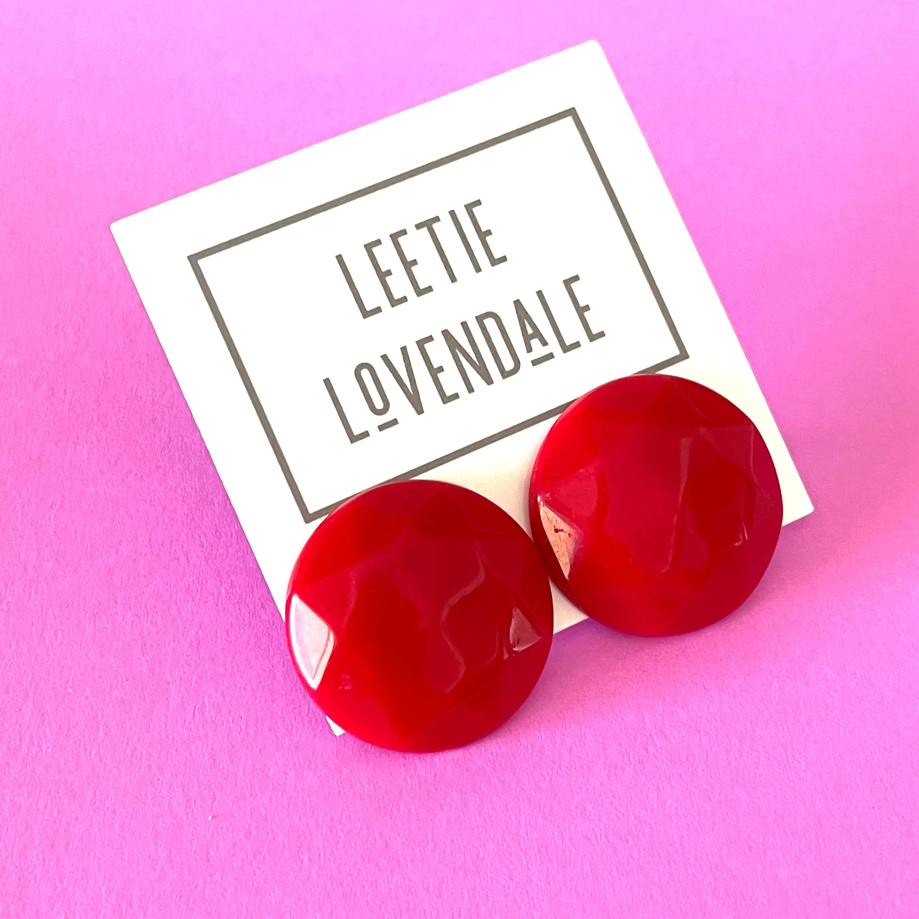 Red Faceted Trudy Lucite Button Stud Earrings