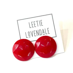 Red Faceted Trudy Lucite Button Stud Earrings