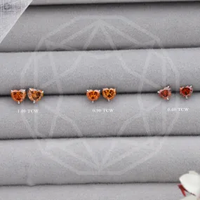 Red Heart Diamond  Solitaire Stud  Earrings