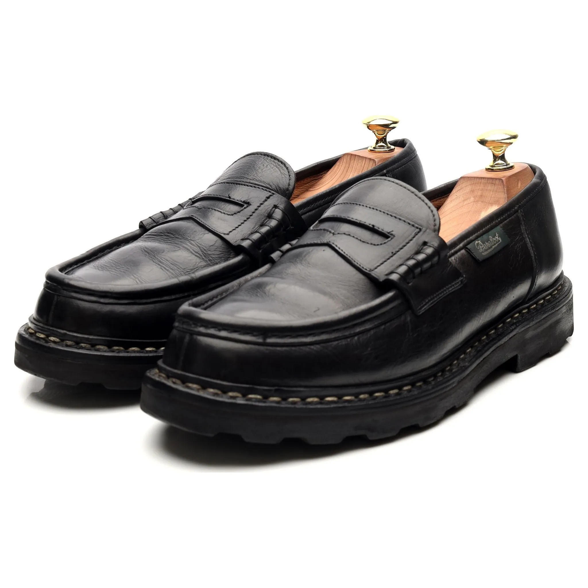 'Reims' Black Leather Loafers UK 8.5