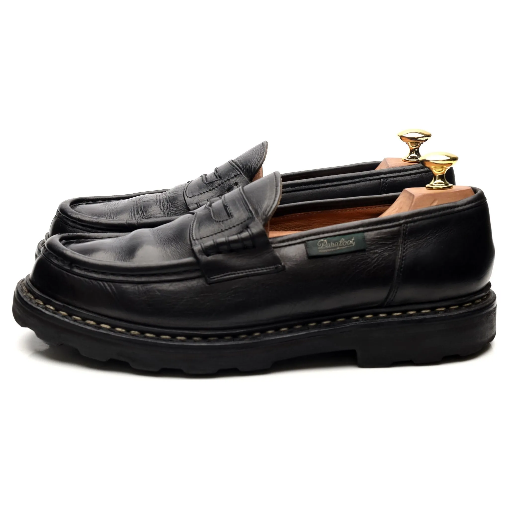 'Reims' Black Leather Loafers UK 8.5