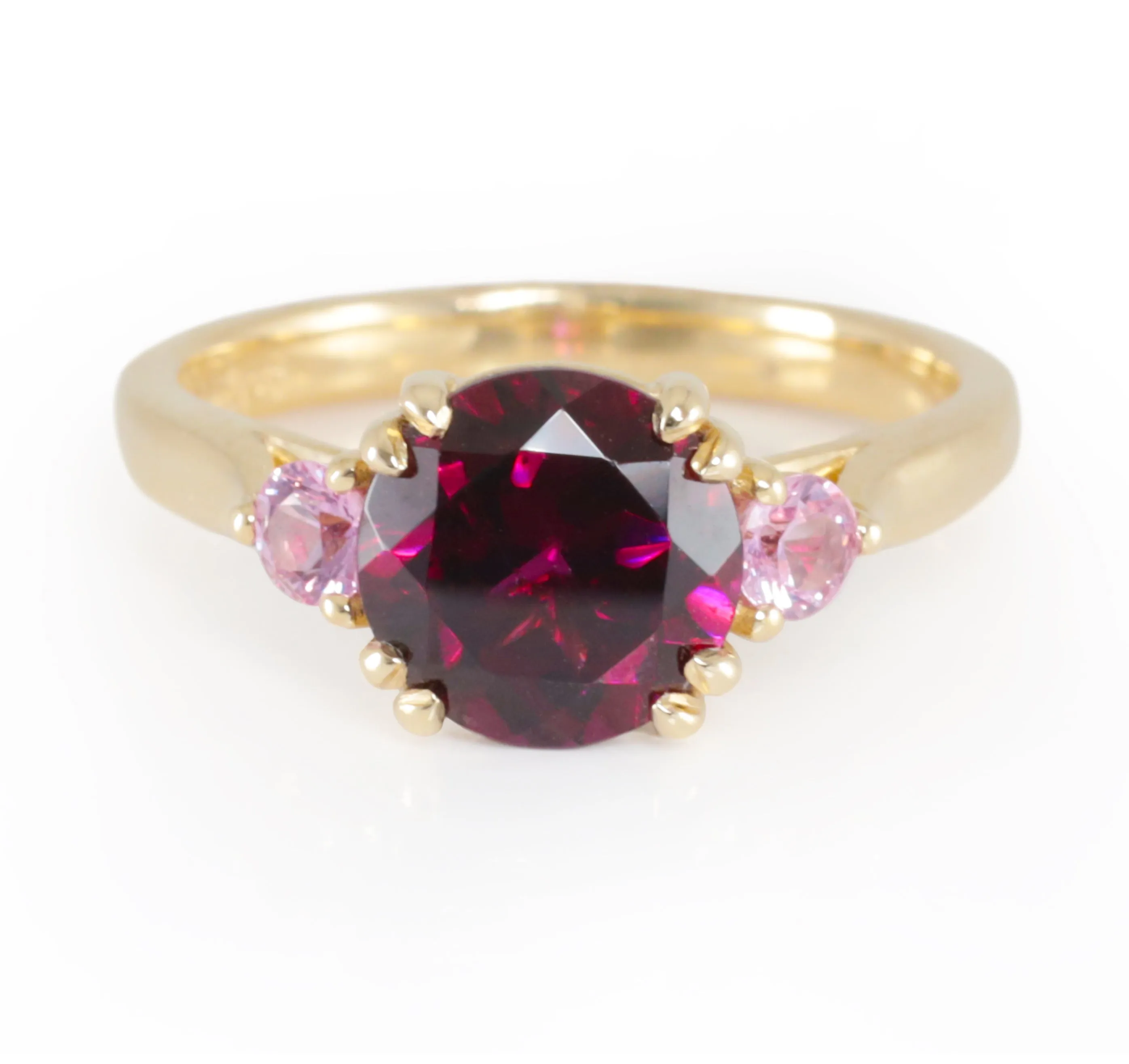 Rhodalite Garnet and Pink Sapphire Ring in Yellow Gold