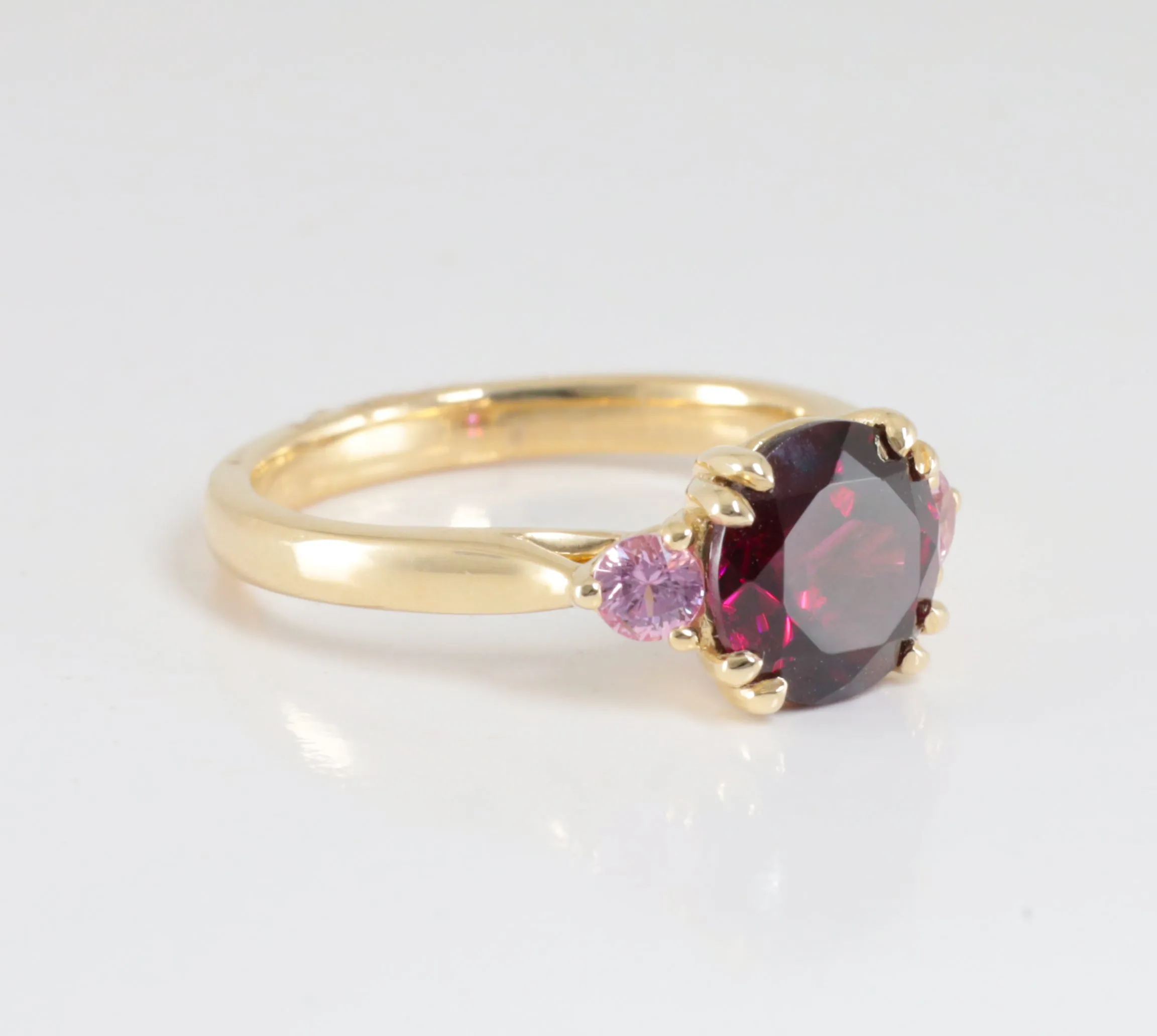 Rhodalite Garnet and Pink Sapphire Ring in Yellow Gold