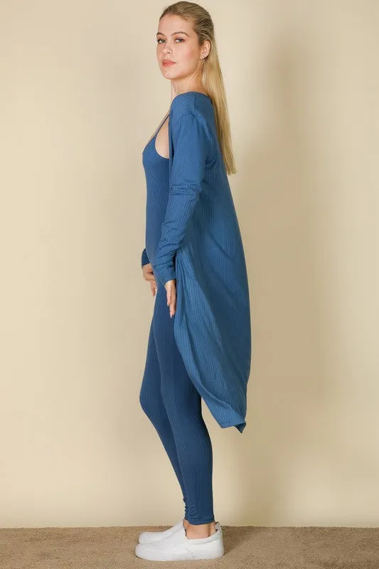 Ribbed Cardigan & Jumpsuit Set