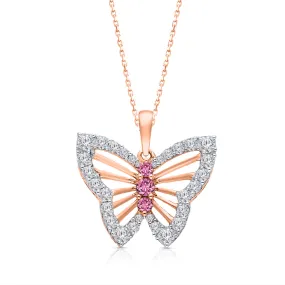 Rose Gold Pink Sapphire & White Diamond Butterfly Pendant