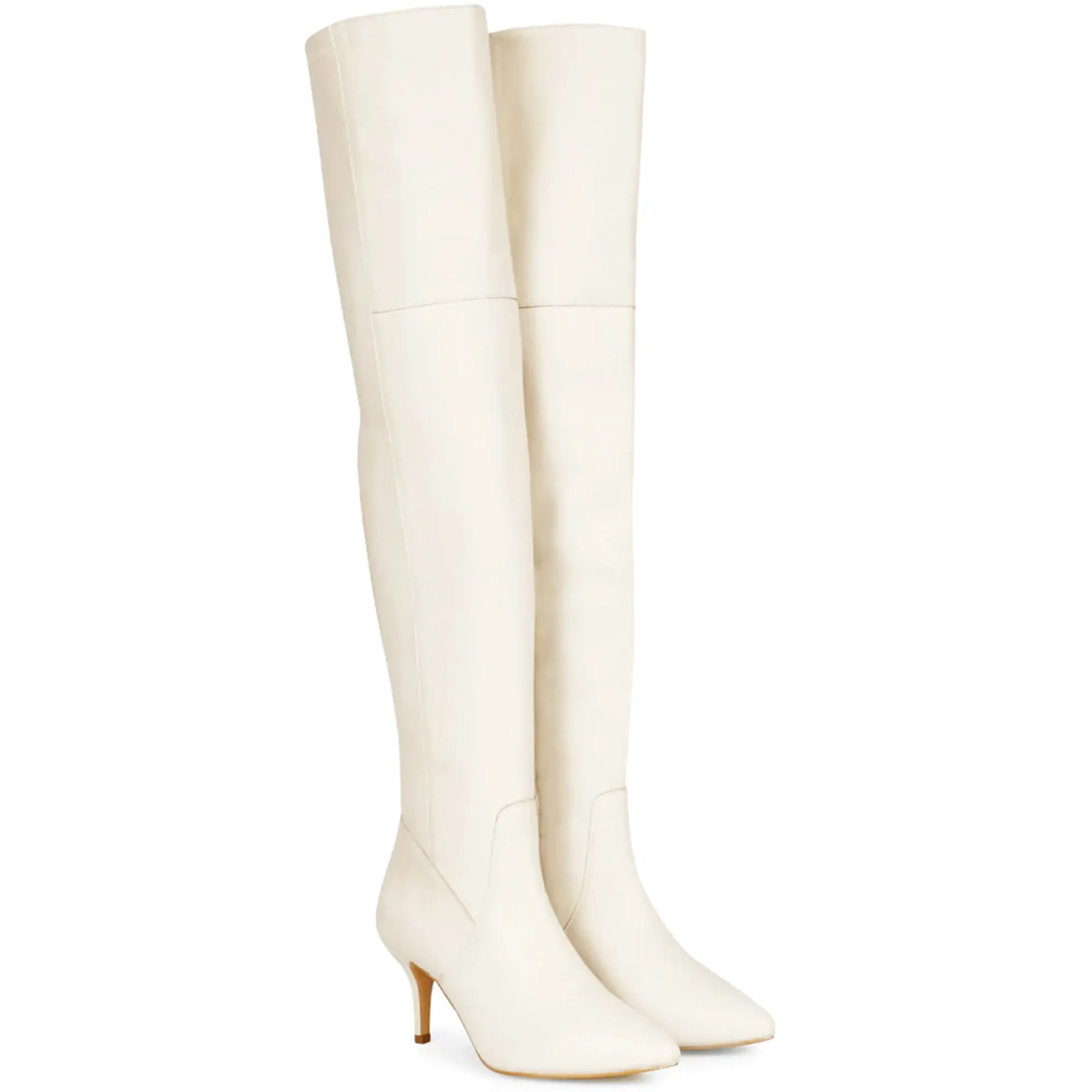 Saint Brigitte Off White Stretch Napa Thigh High Boots