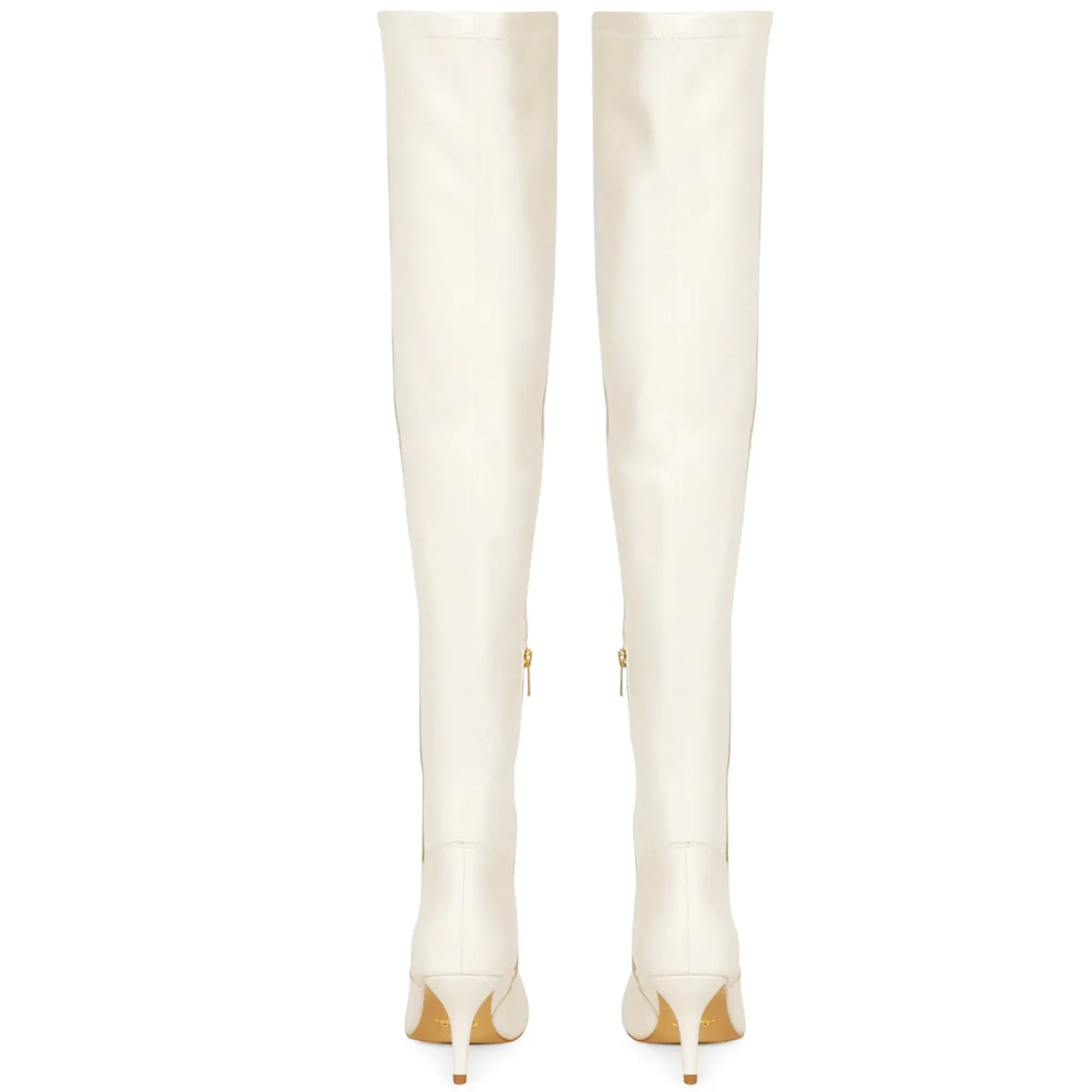 Saint Brigitte Off White Stretch Napa Thigh High Boots