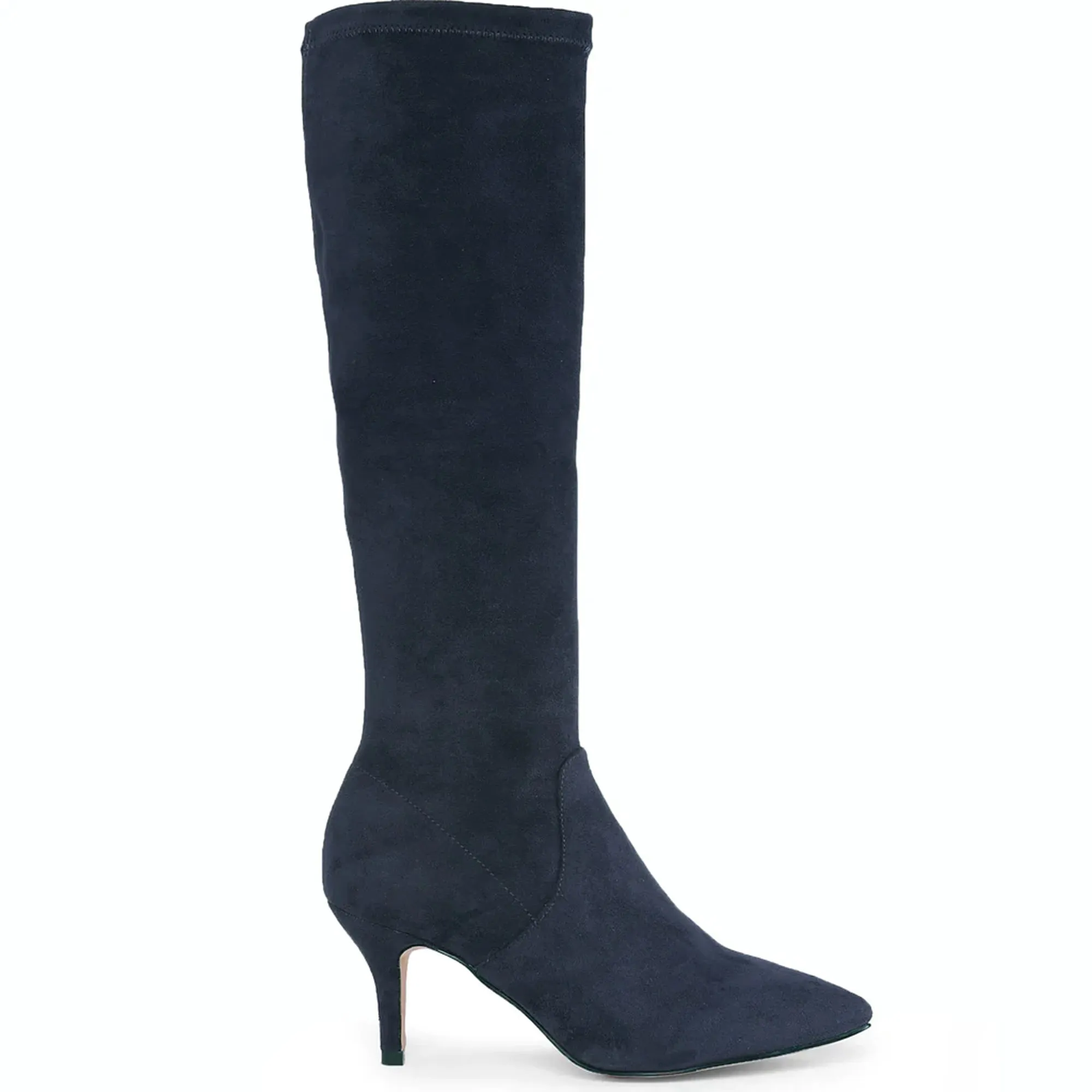 Saint Jemima Navy Stretch Suede Kitten Heel Long Boots