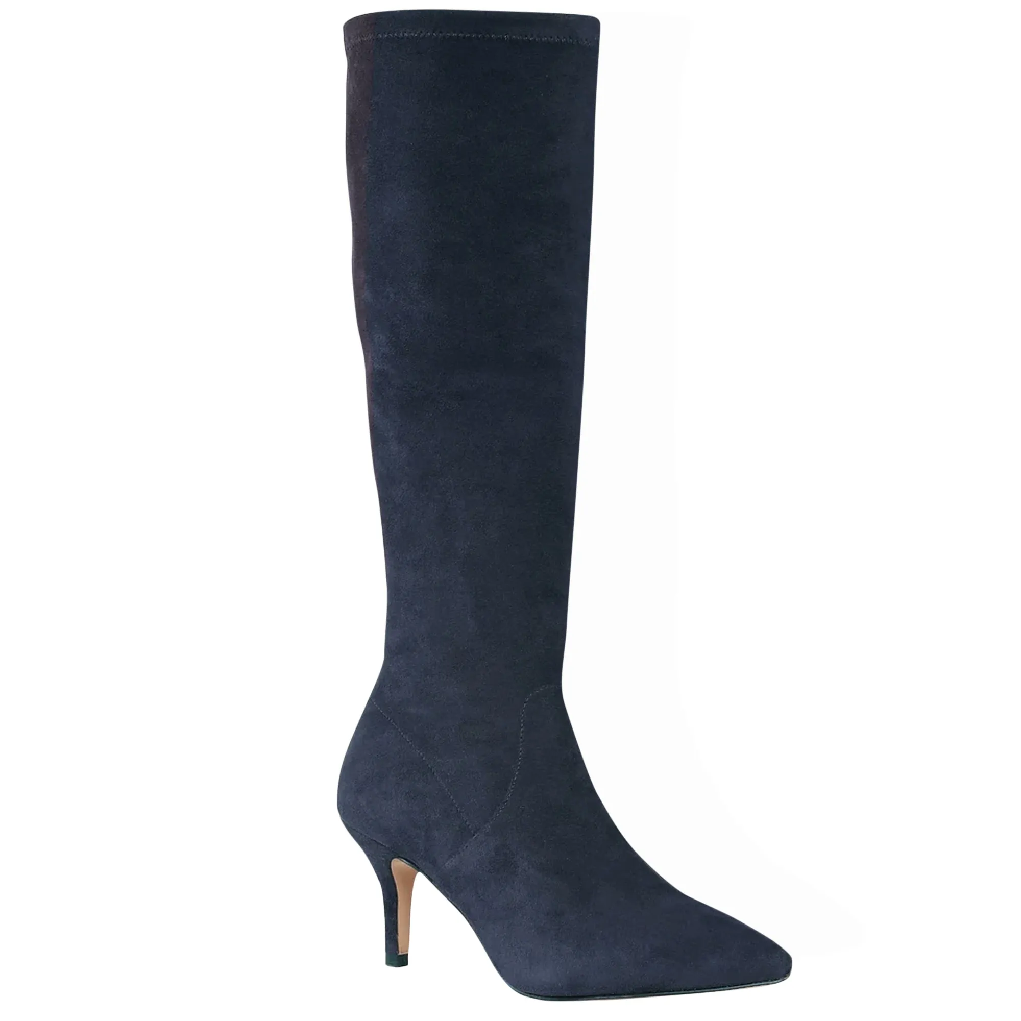 Saint Jemima Navy Stretch Suede Kitten Heel Long Boots