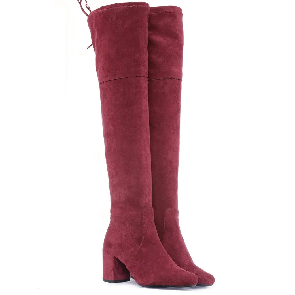 Saint Luisa Maroon Stretch Suede Above The Knee thigh high Boots