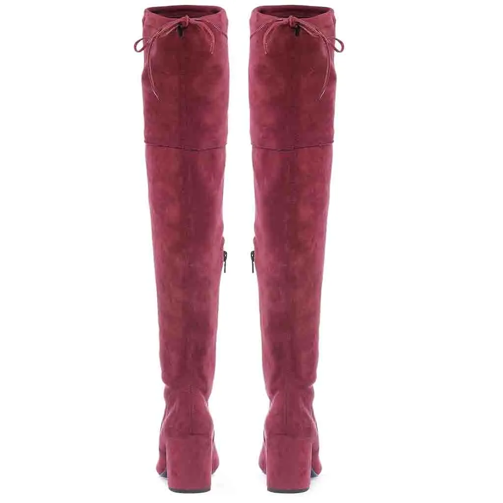 Saint Luisa Maroon Stretch Suede Above The Knee thigh high Boots